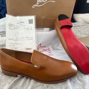 Men's CHRISTIAN LOUBOUTIN Size 10.5 Miele Tan Leather DANDELION FLAT Loafers